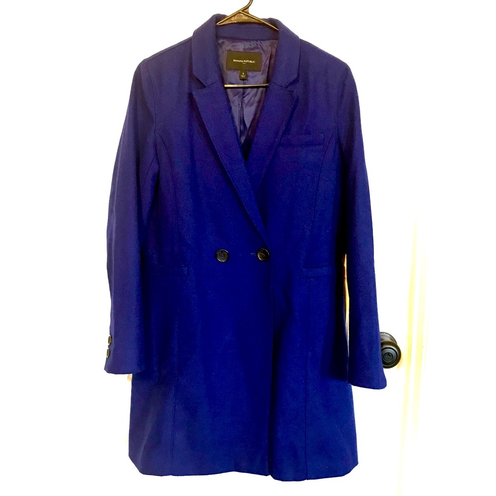 Royal Blue Banana Republic Pea Coat, double breasted lapel collar